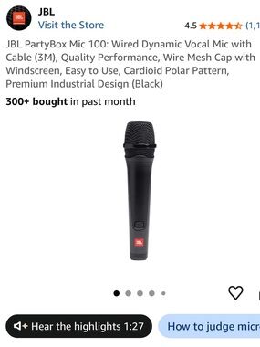 JBL Black Wired Dynamic Vocal Microphone